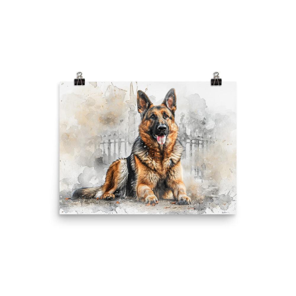 German Shepherd Watercolor Splash Art Poster - Oh Posters