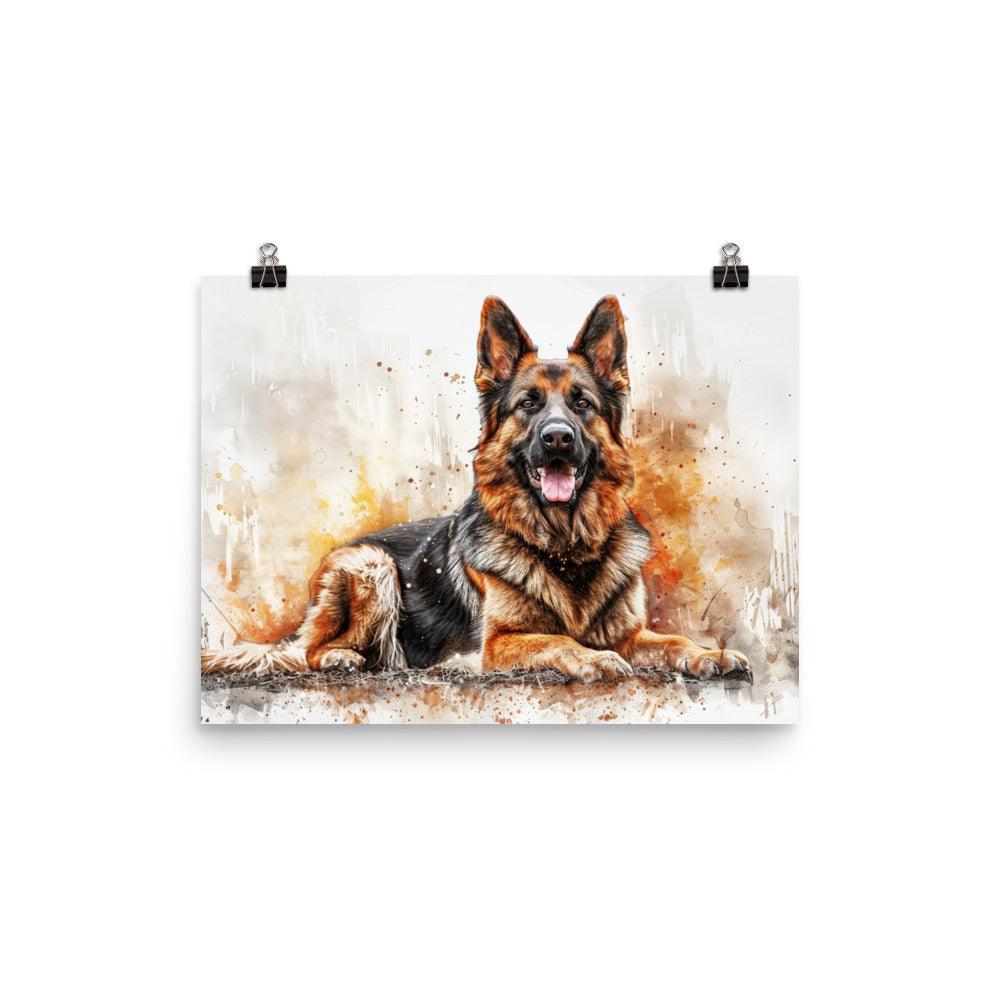 German Shepherd Watercolor Stance Poster - Oh Posters