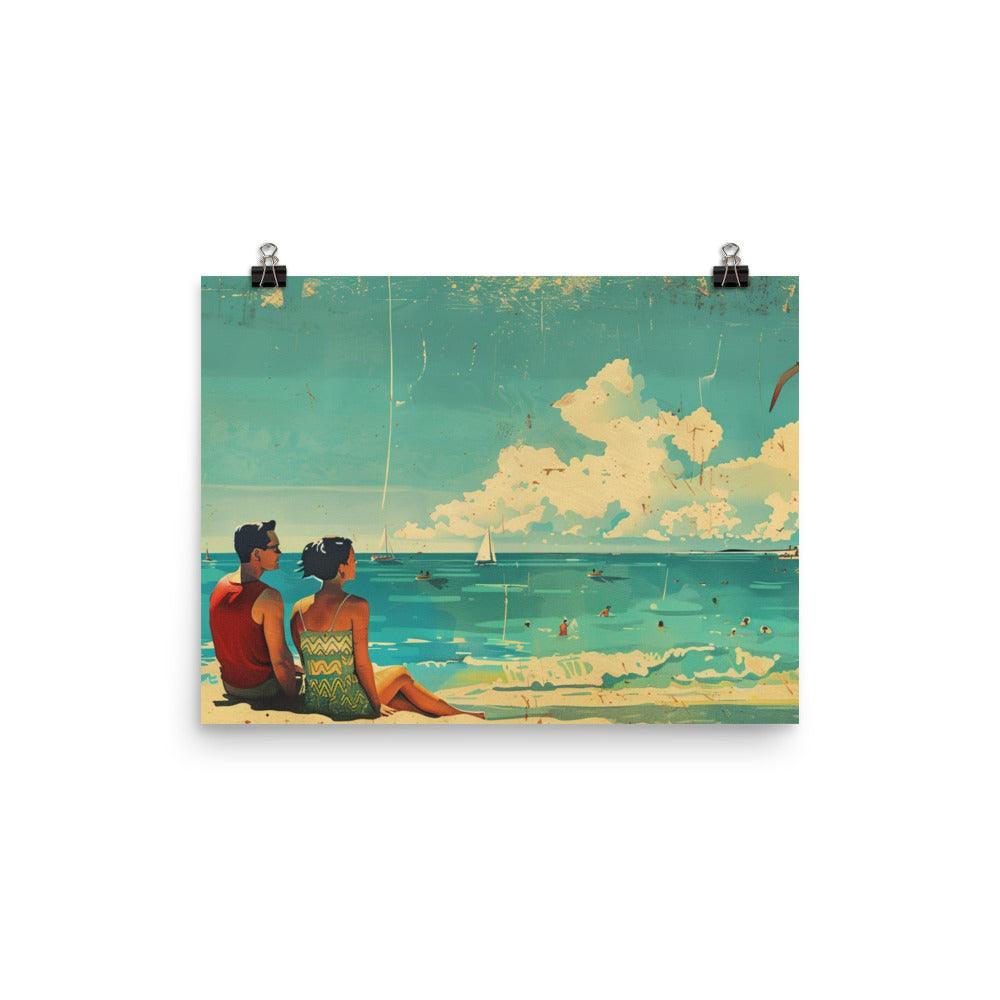 Seaside Couple Relaxation Vintage Style Poster - Oh Posters