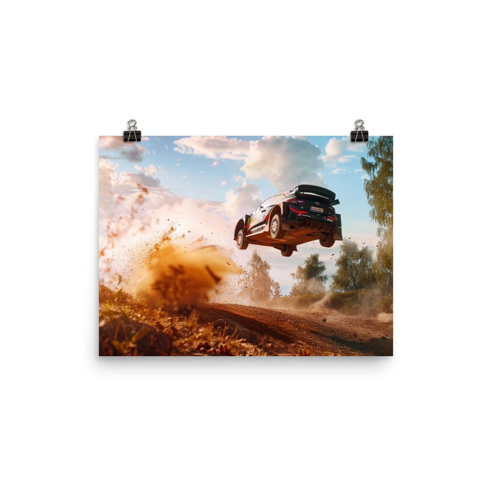 Dusty Trail High-Speed Rally Car Leap Poster - Oh Posters