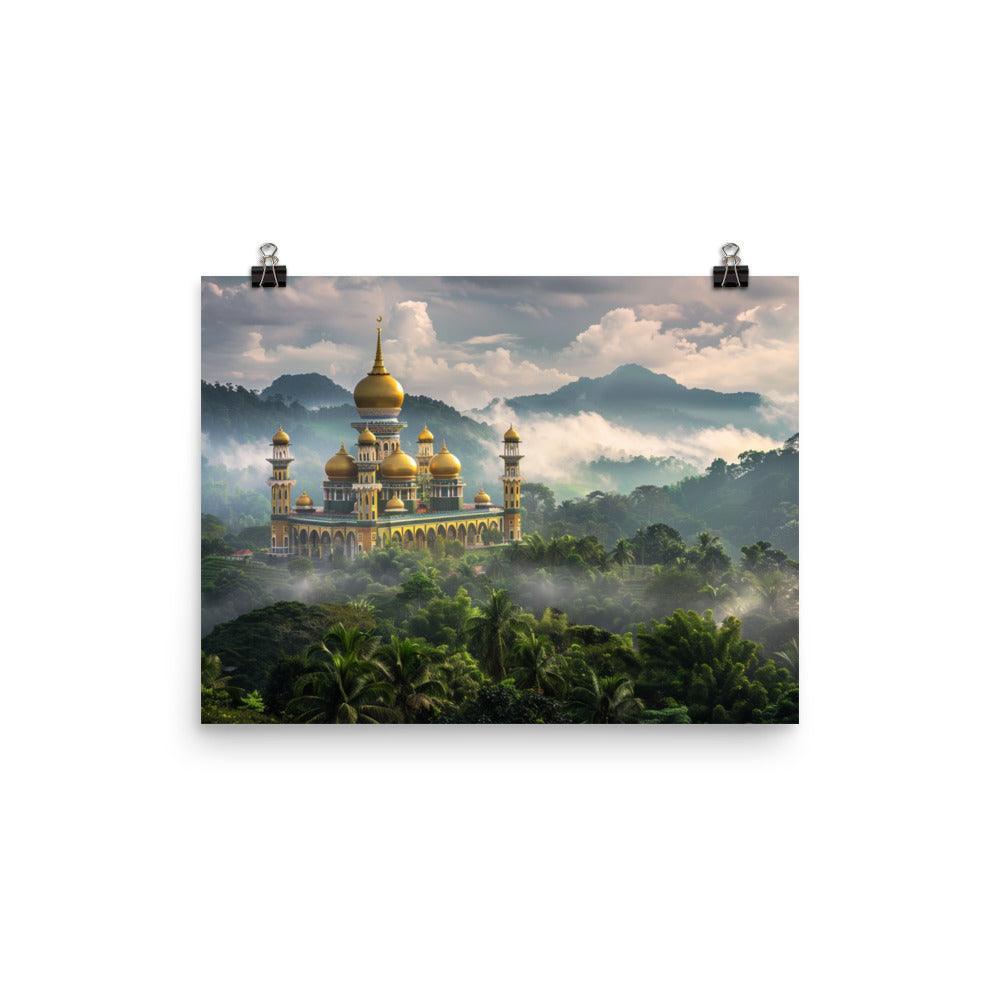 Brunei Sultan Mosque Foggy Landscape Photography Poster - Oh Posters