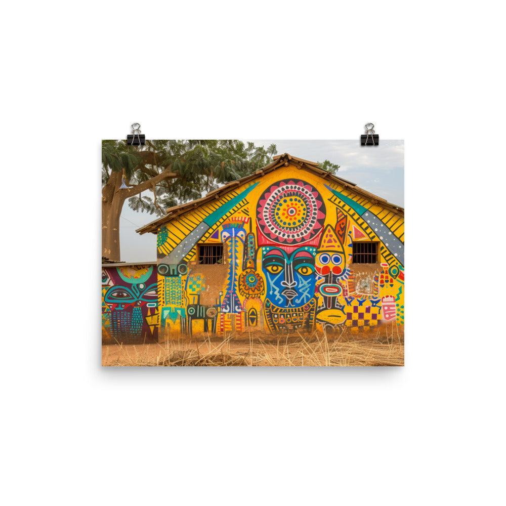 Colorful Burkina Faso Village Mural Art Poster - Oh Posters