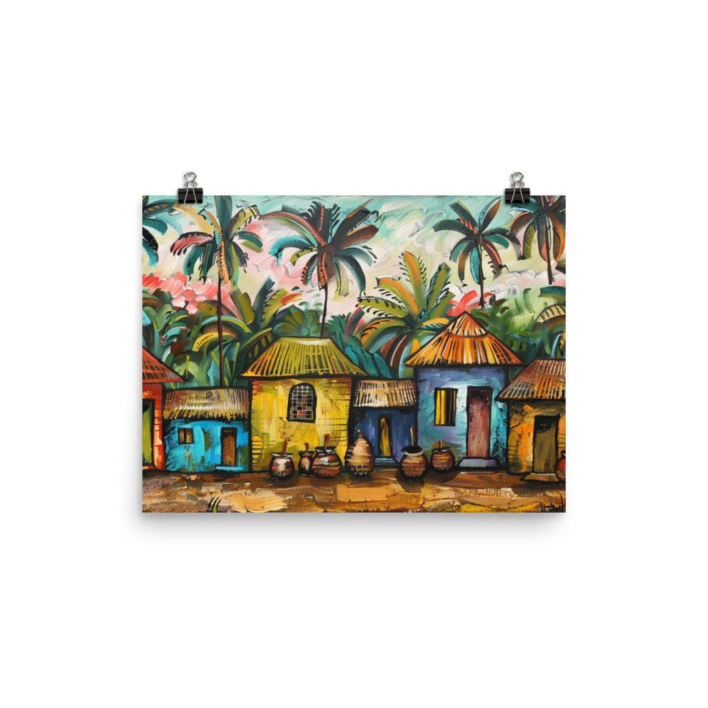 Congo Colorful Village Huts Tropical Art Poster - Oh Posters