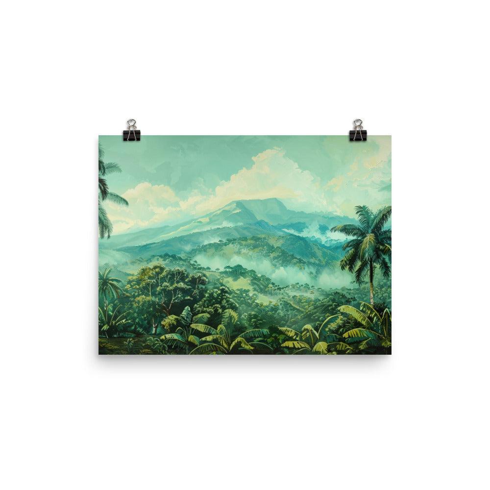 Costa Rica Misty Mountain Jungle Landscape Painting Poster - Oh Posters