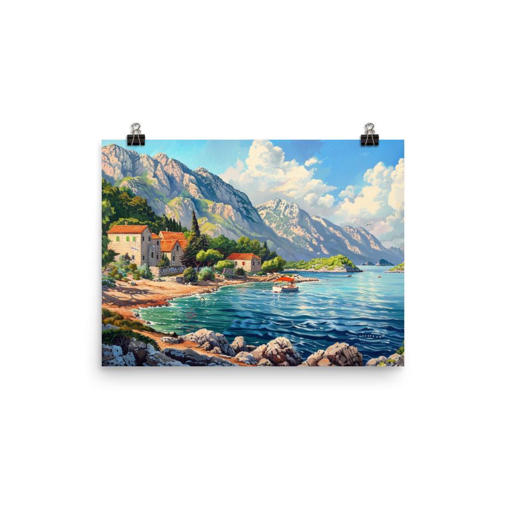 Croatia Serene Coastline and Mountains Landscape Painting Poster - Oh Posters