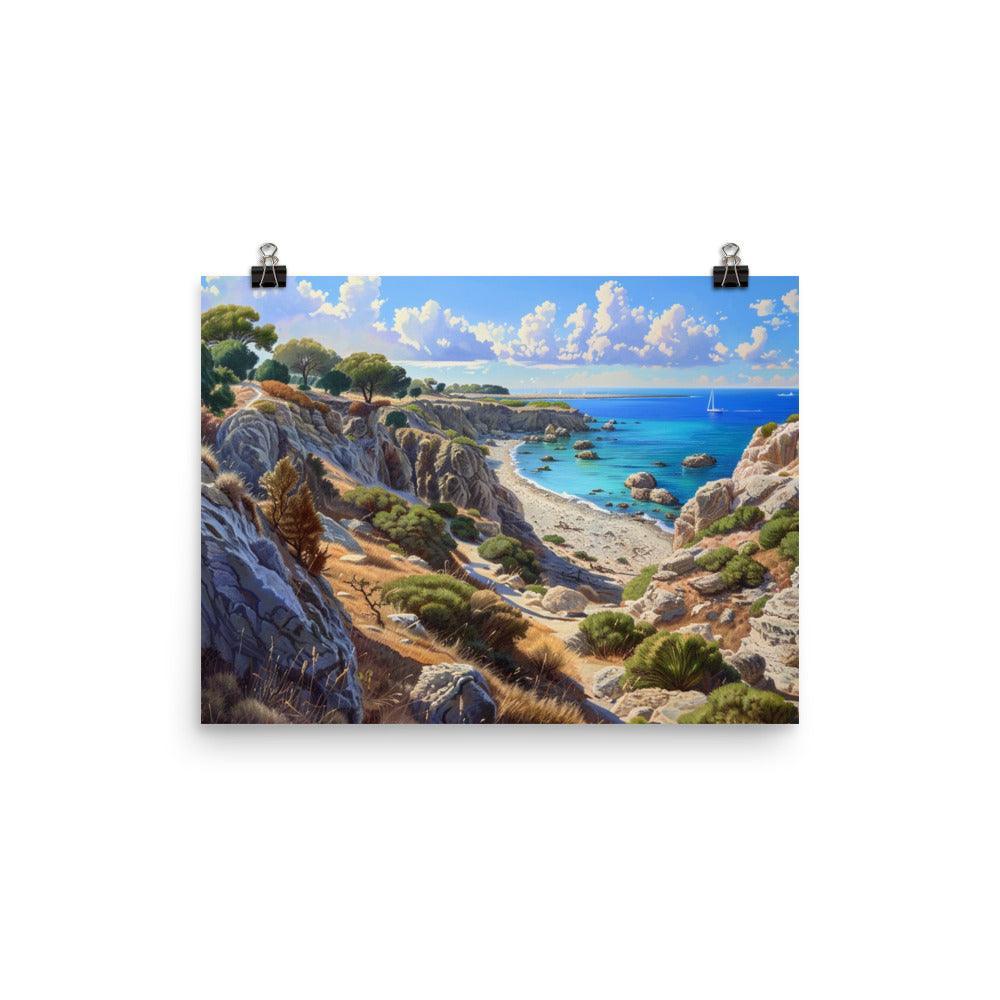 Cyprus Secluded Cove and Rocky Cliffs Landscape Painting Poster - Oh Posters