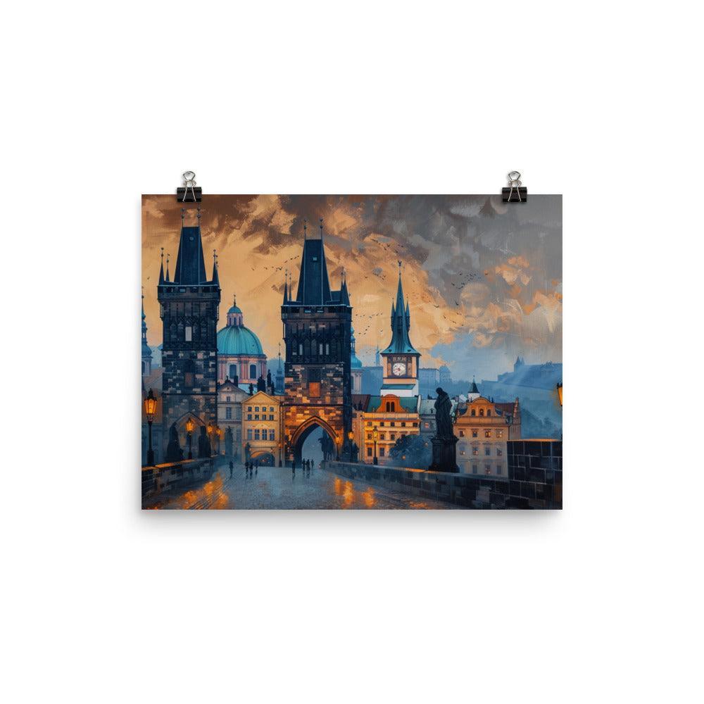 Czech Republic Charles Bridge and Historic Skyline Sunset View Poster - Oh Posters