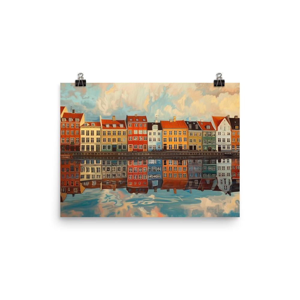 Copenhagen Denmark Waterfront Reflections Painting Poster - Oh Posters