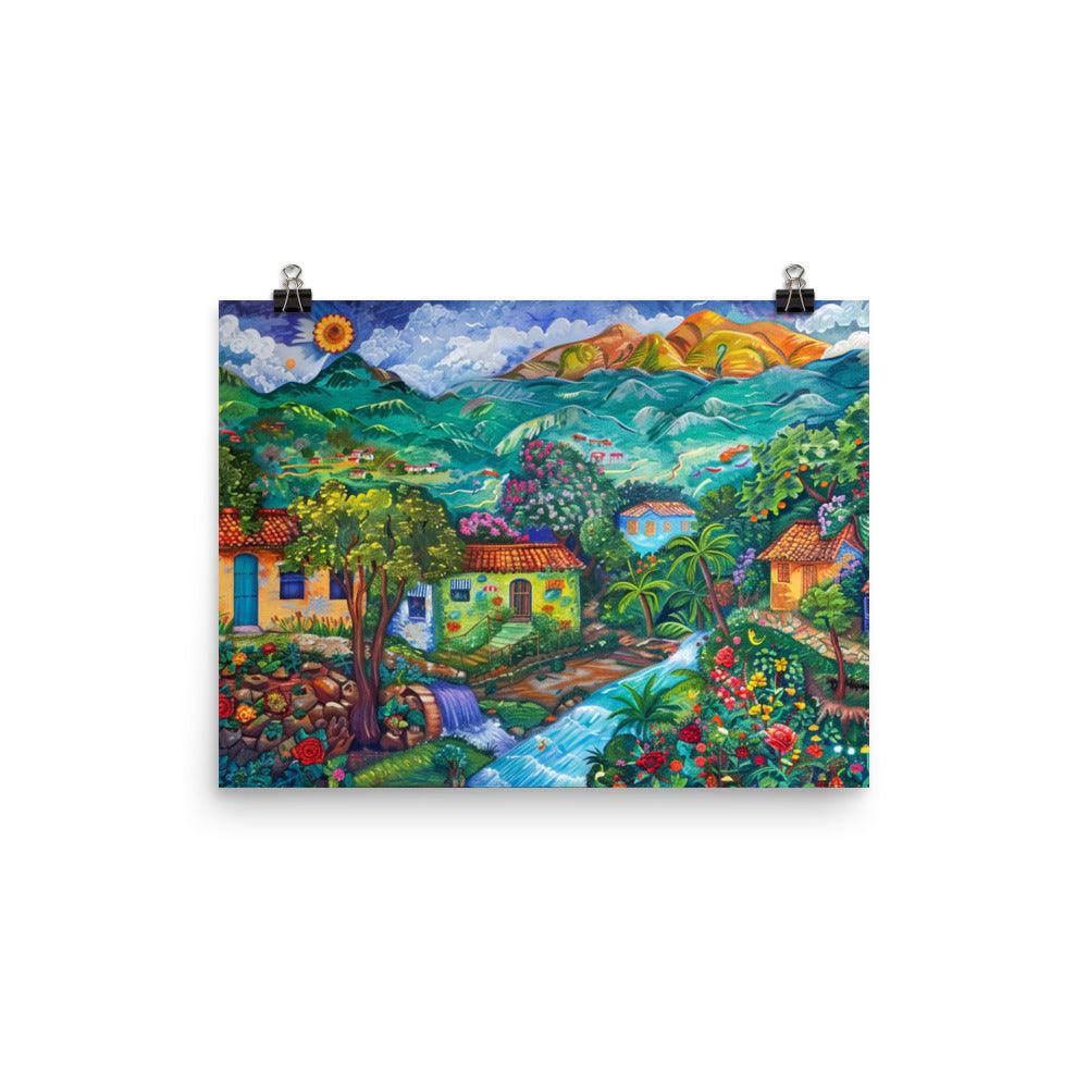 El Salvador Colorful Village Floral Paradise Poster - Oh Posters