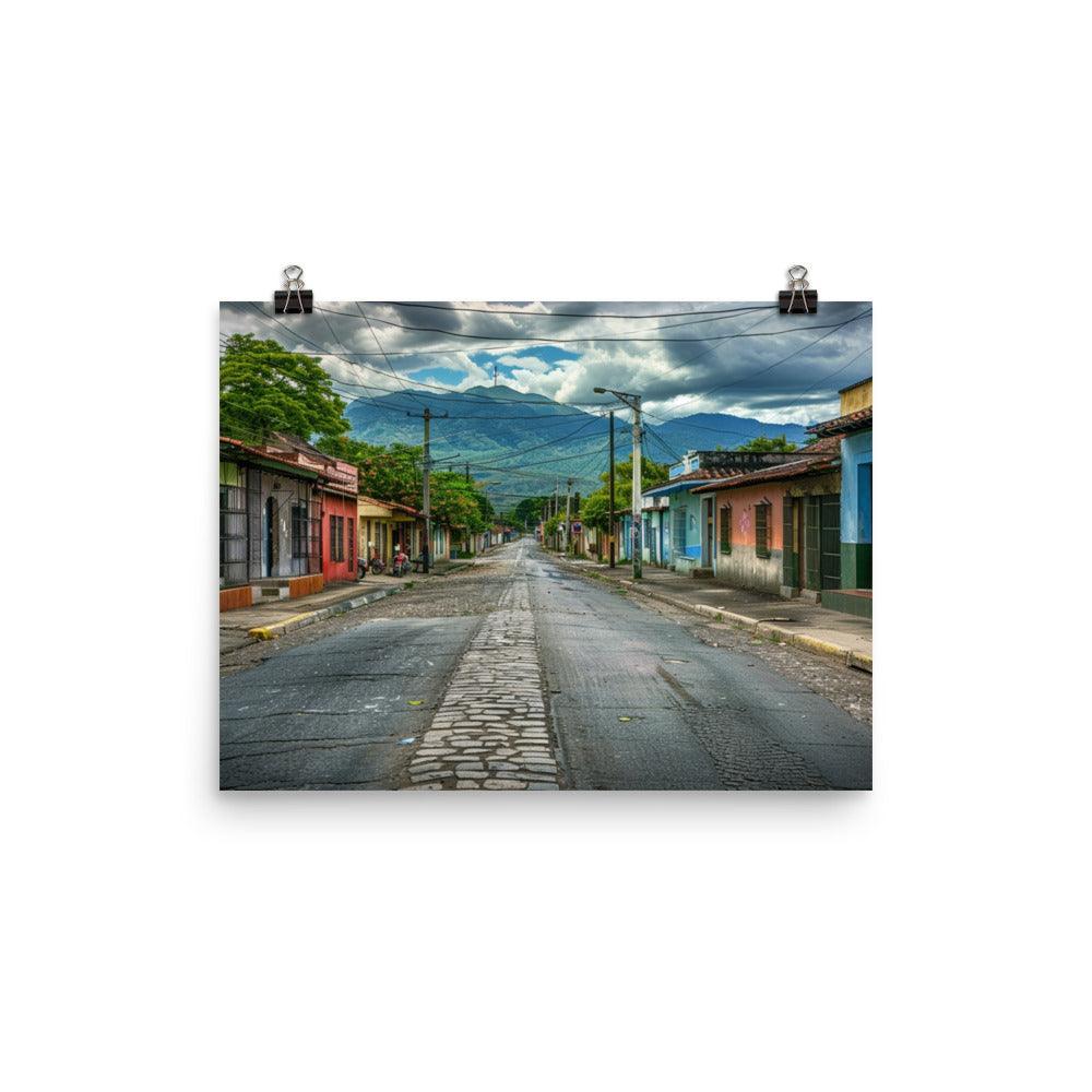 El Salvador Quiet Street Mountain View Poster - Oh Posters