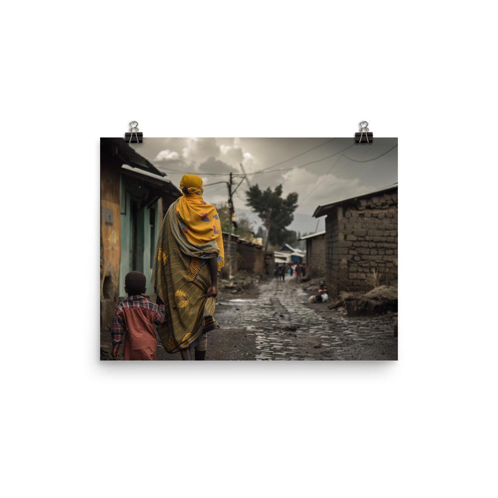 Ethiopia Traditional Village Walkway with Mother and Child Poster - Oh Posters