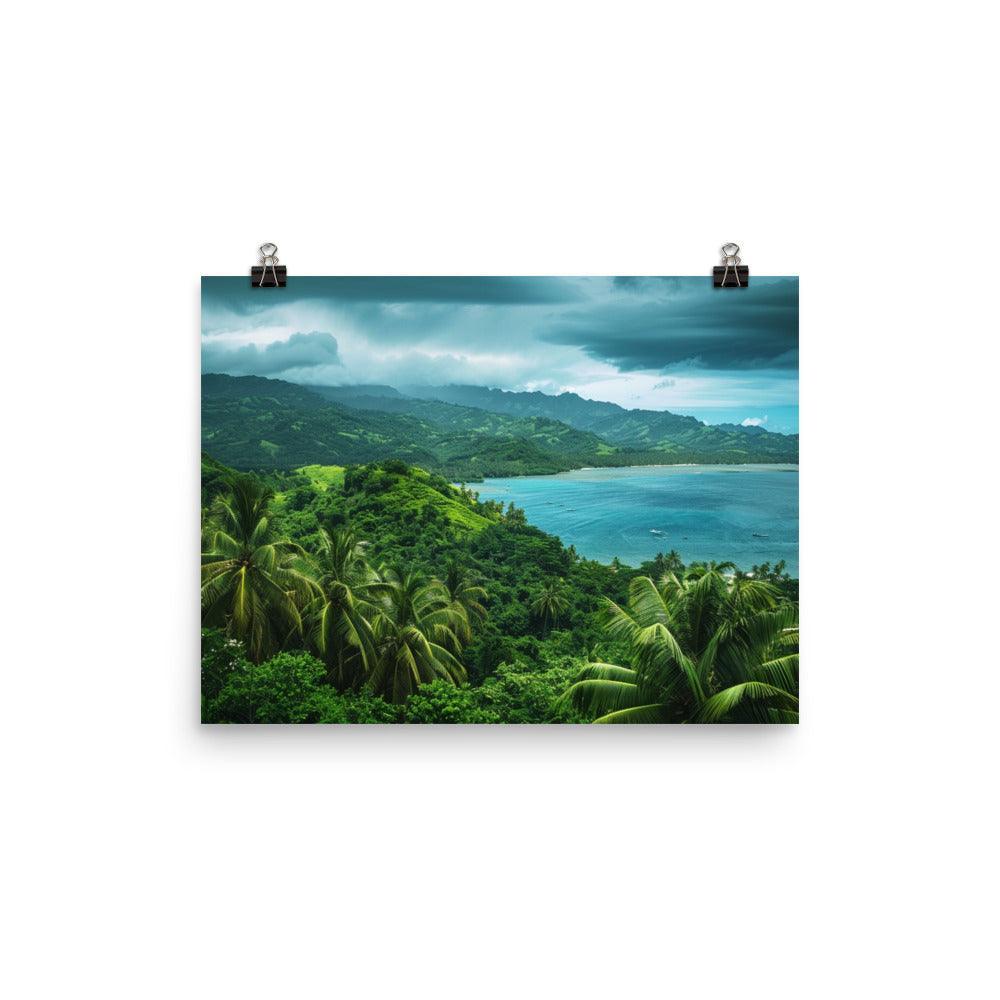 Fiji Lush Green Hills and Coastal Serenity Poster - Oh Posters