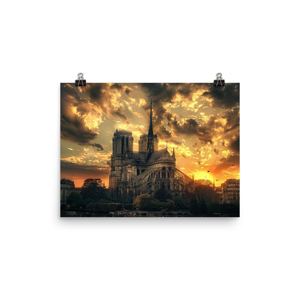 France Paris Notre Dame Cathedral Dramatic Sunset Poster - Oh Posters