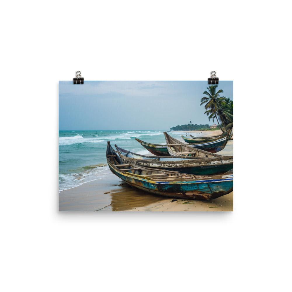 Ghana Traditional Fishing Boats Beach Scene Poster - Oh Posters