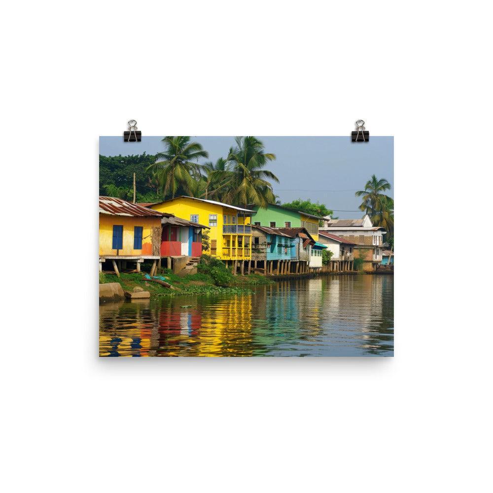 Ghana Vibrant Riverside Colorful Houses Poster - Oh Posters