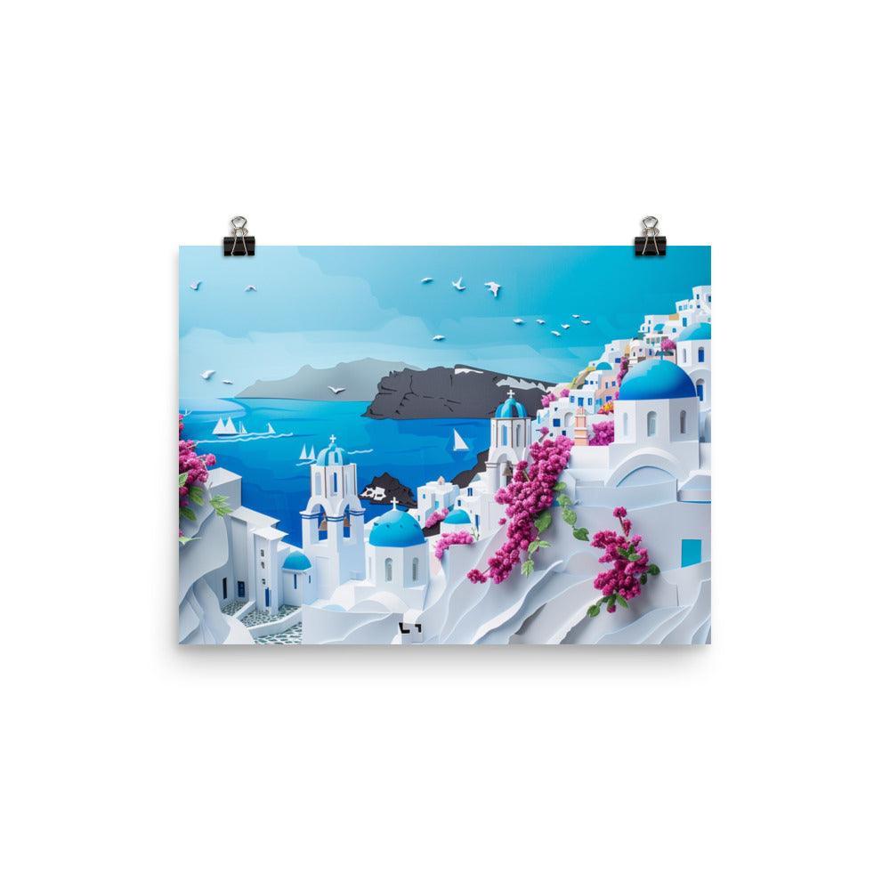 Greece Santorini Blooming Flowers Coastal Scene Poster - Oh Posters