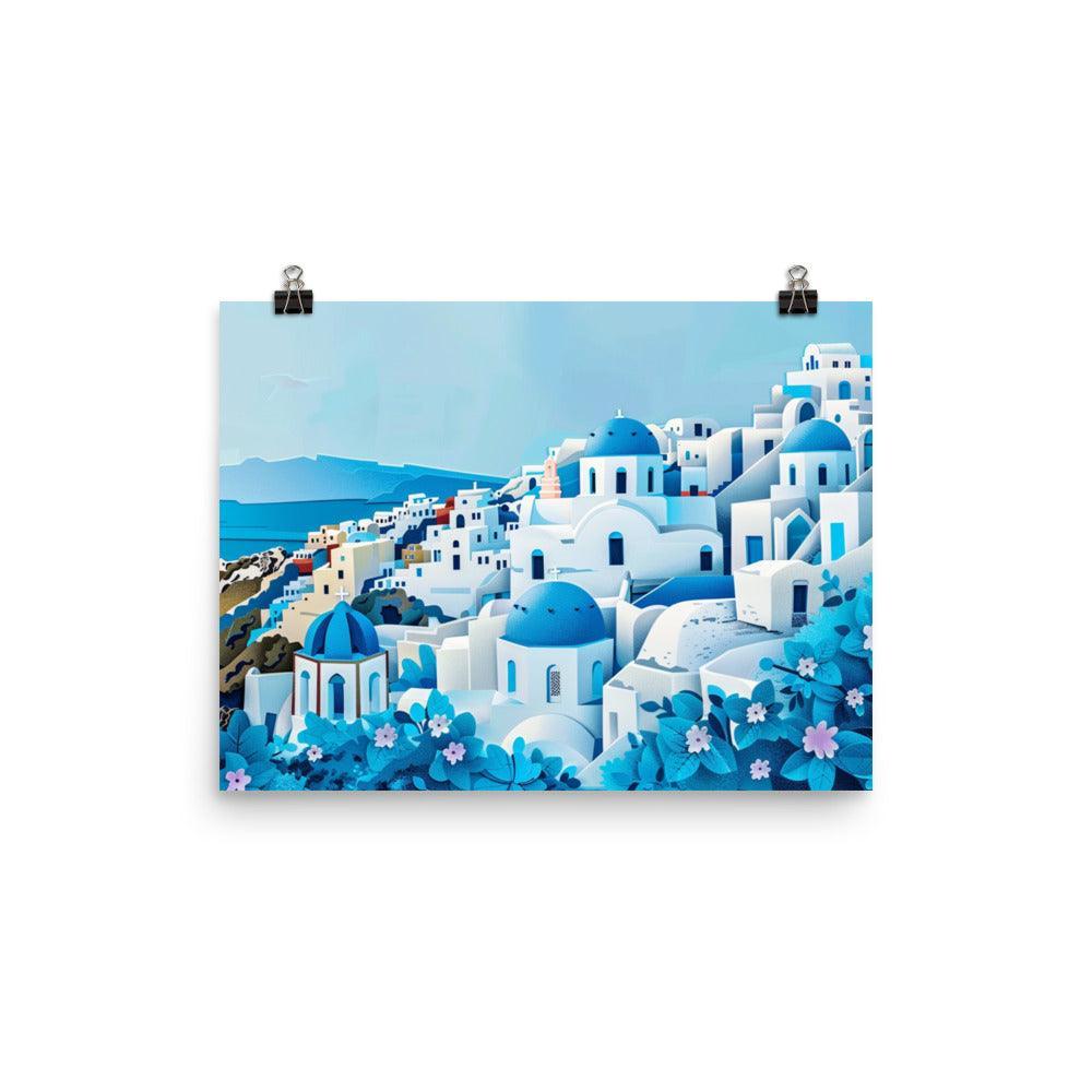 Greece Santorini Blue Domes Seaside Village Poster - Oh Posters