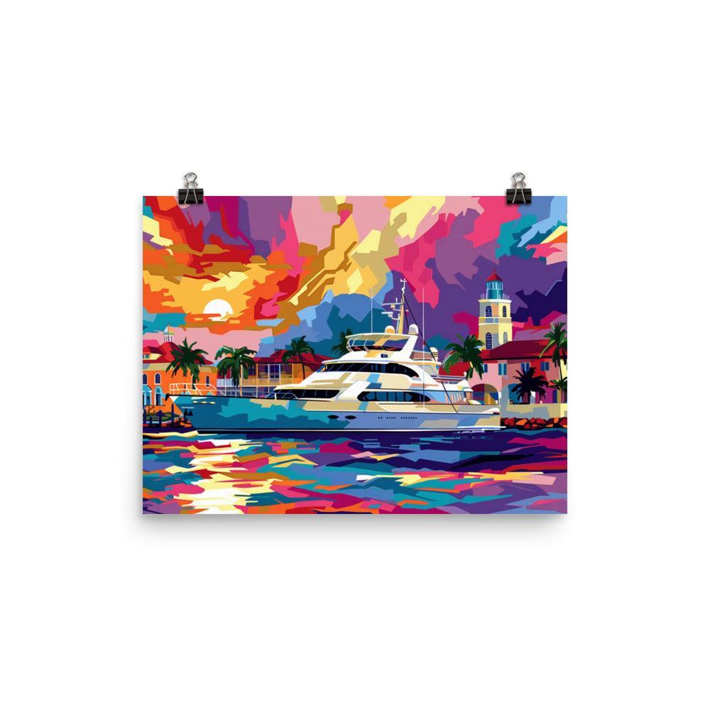 Grenada Vibrant Yacht Marina Sunset Art Poster - Oh Posters