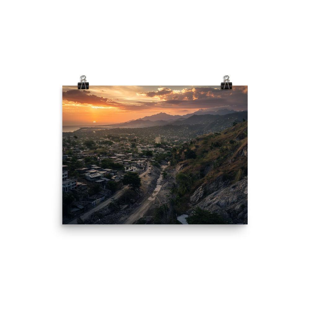 Haiti Mountainous Sunset Urban Landscape Poster - Oh Posters