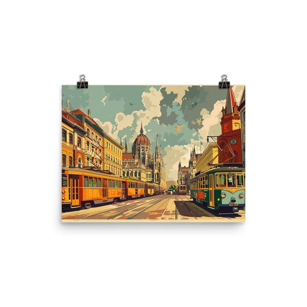 Hungary Urban Tram Vintage Illustration Poster - Oh Posters