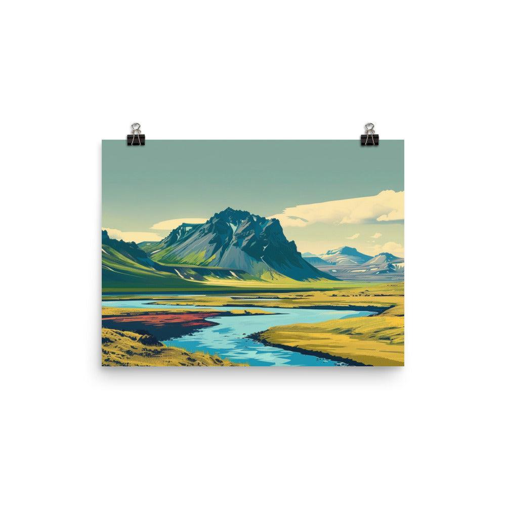 Iceland Majestic Mountain River Landscape Poster - Oh Posters