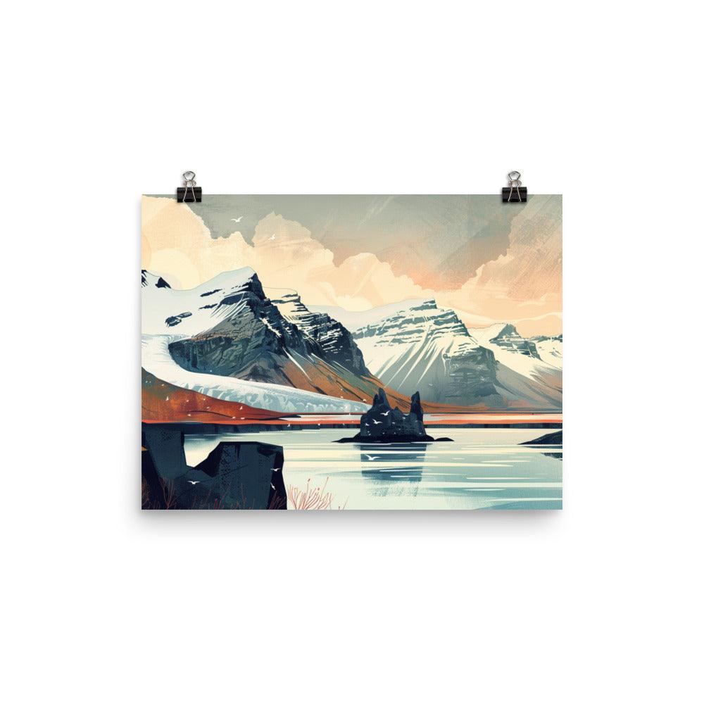 Iceland Glacial Mountain Scenic Illustration Poster - Oh Posters