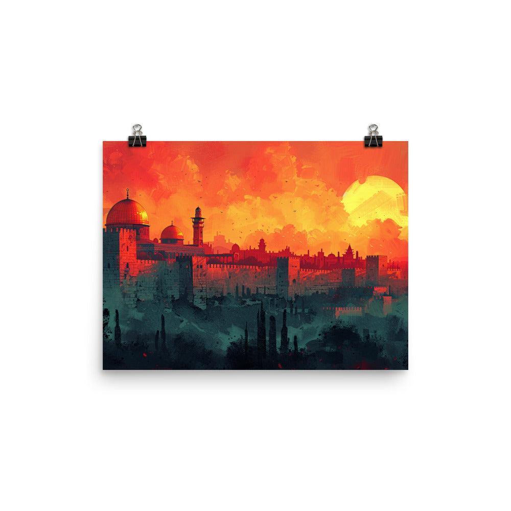 Israel Jerusalem Skyline at Sunset Poster - Oh Posters