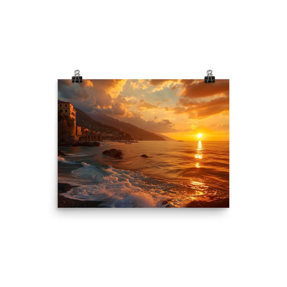 Italy Amalfi Coast Dramatic Sunset Beach Poster - Oh Posters