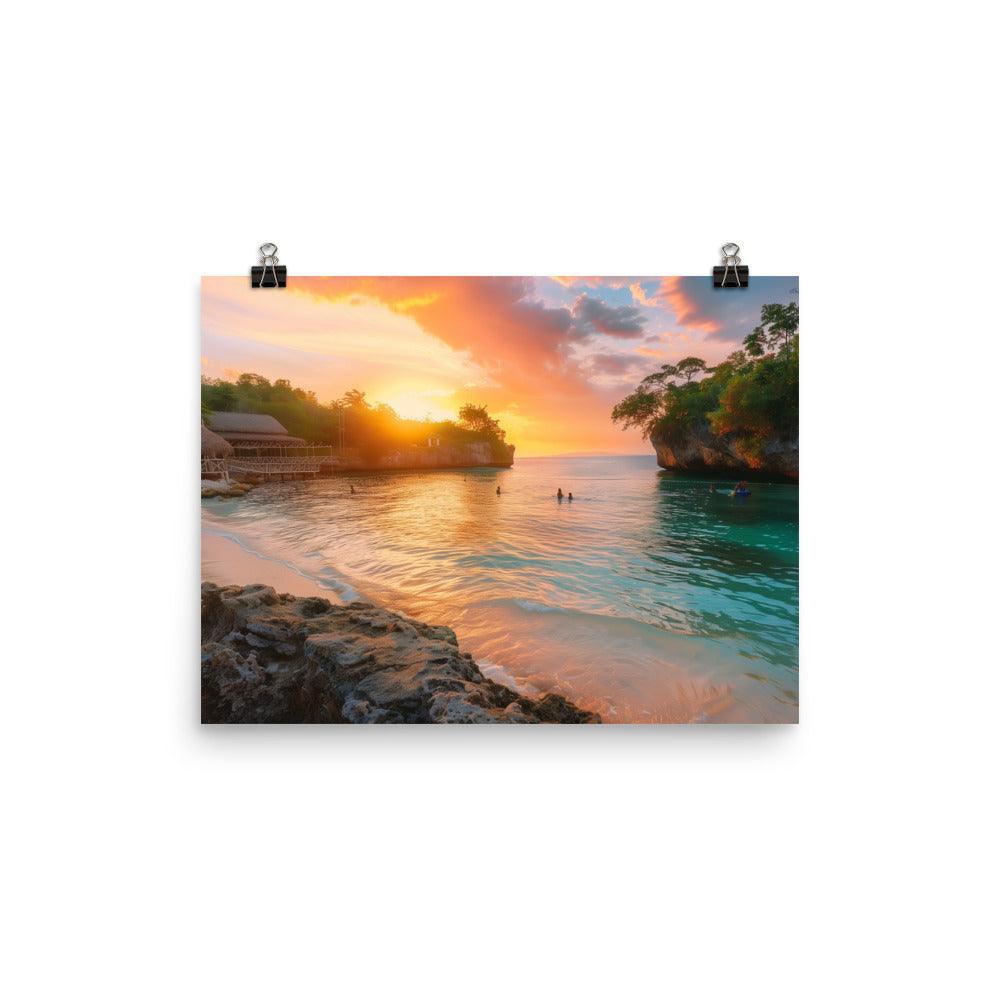 Jamaica Sunset Beach Cove Paradise Poster - Oh Posters