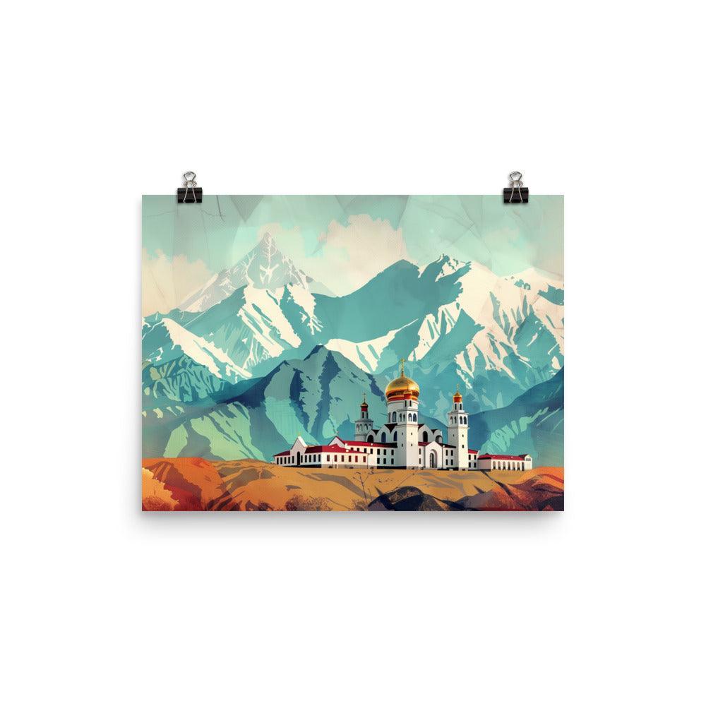 Kazakhstan Mountain Monastery Scenic Poster - Oh Posters