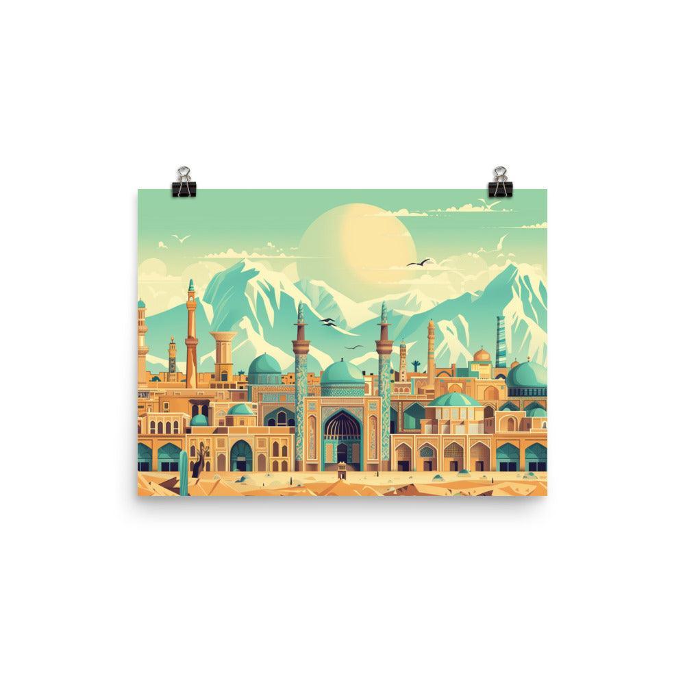 Iran Majestic Mosque Cityscape Vintage Art Poster - Oh Posters