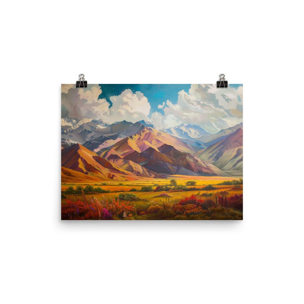 Kyrgyzstan Colorful Mountain Landscape Art Poster - Oh Posters