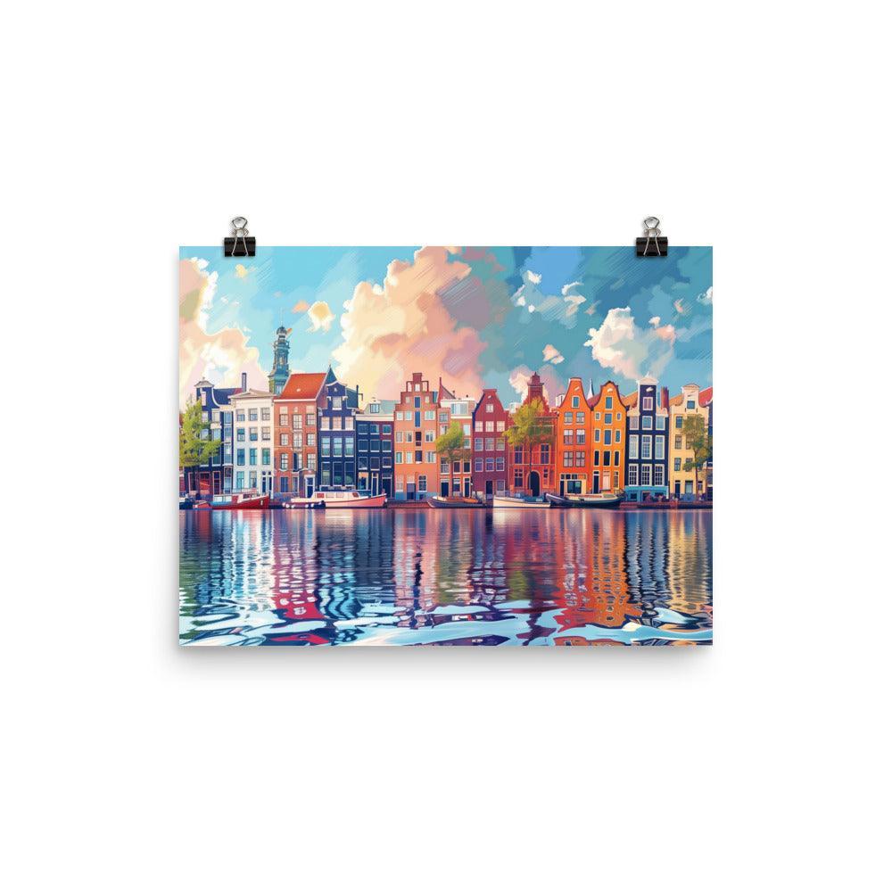 Netherlands Colorful Amsterdam Canal Rowhouses Poster - Oh Posters