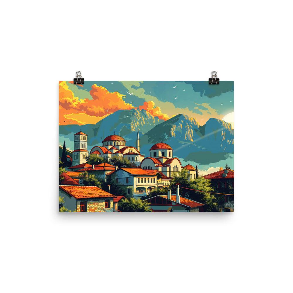 North Macedonia Mountain Town at Sunset Poster - Oh Posters