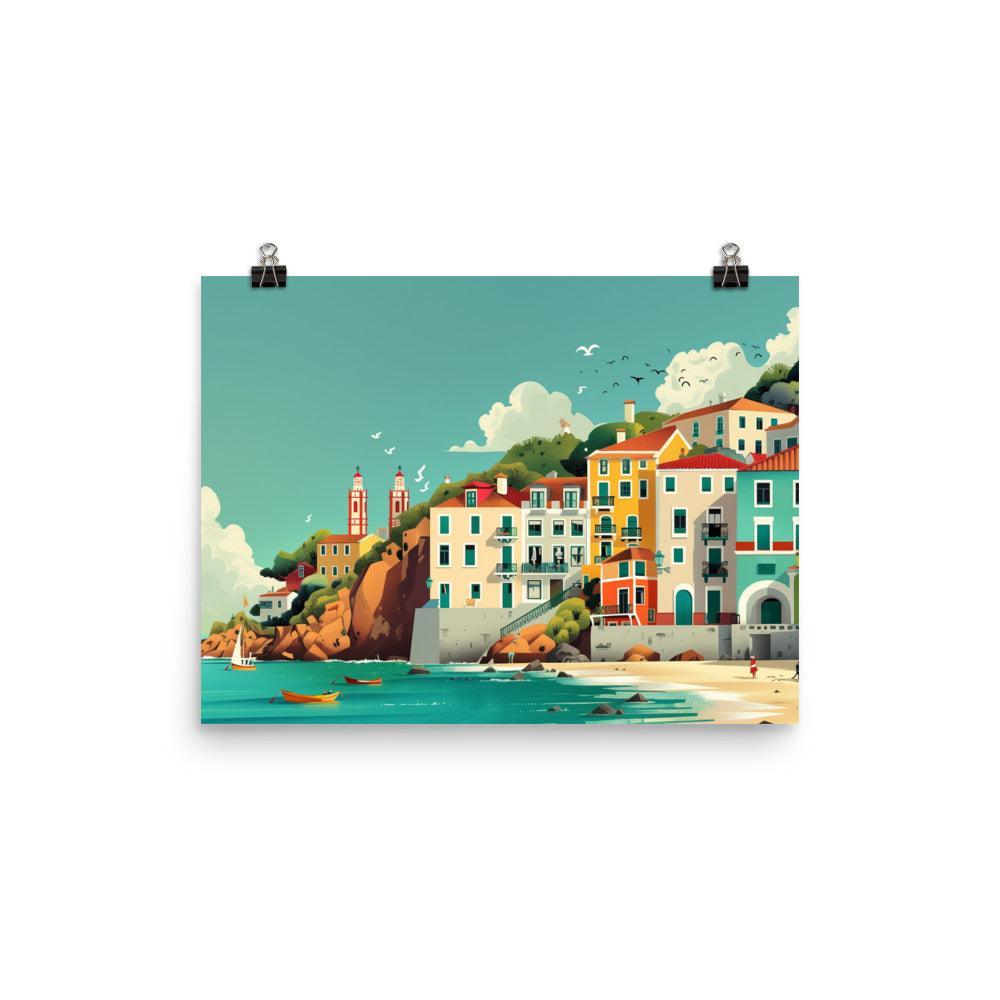 Portugal Coastal Town Vibrant Seaside Poster - Oh Posters