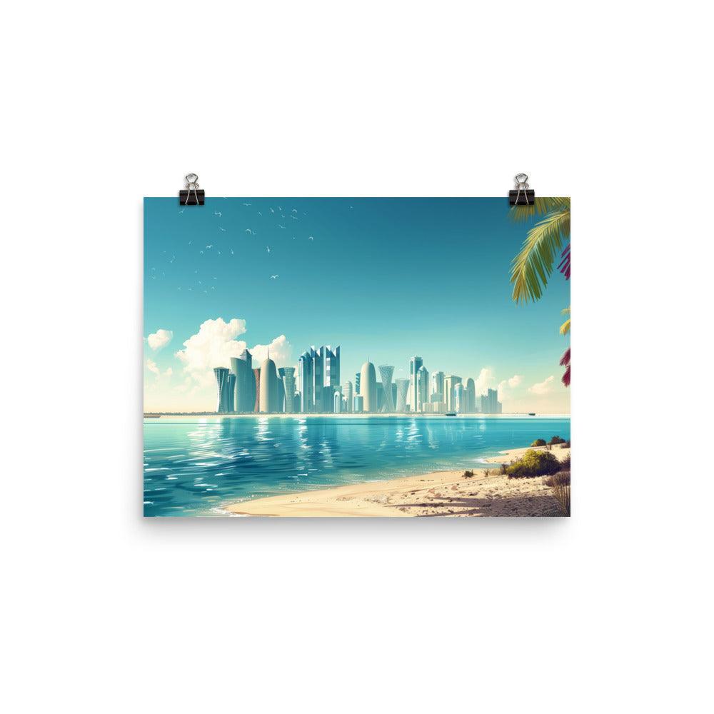 Qatar Modern Coastal Skyline Daytime Poster - Oh Posters