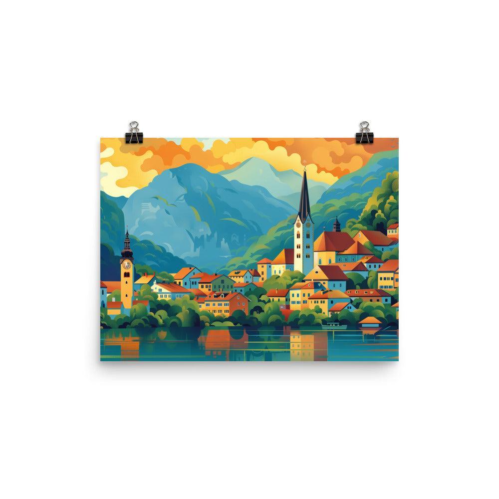 Slovenia Colorful Mountain Village Poster - Oh Posters