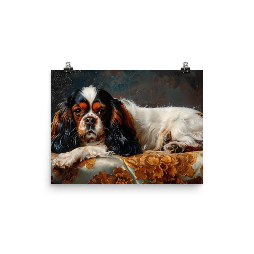 English Toy Spaniel on Ornate Cushion Painting Poster - Oh Posters