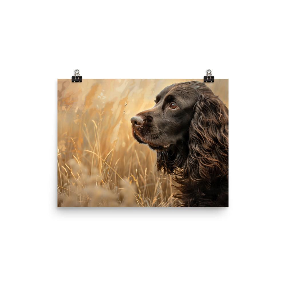 Field Spaniel in Golden Meadow Portrait Poster - Oh Posters