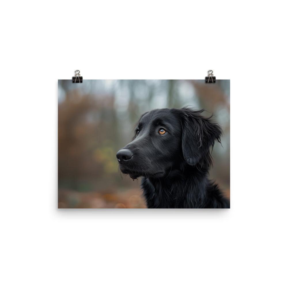 Flat-Coated Retriever in Autumn Forest Portrait Poster - Oh Posters