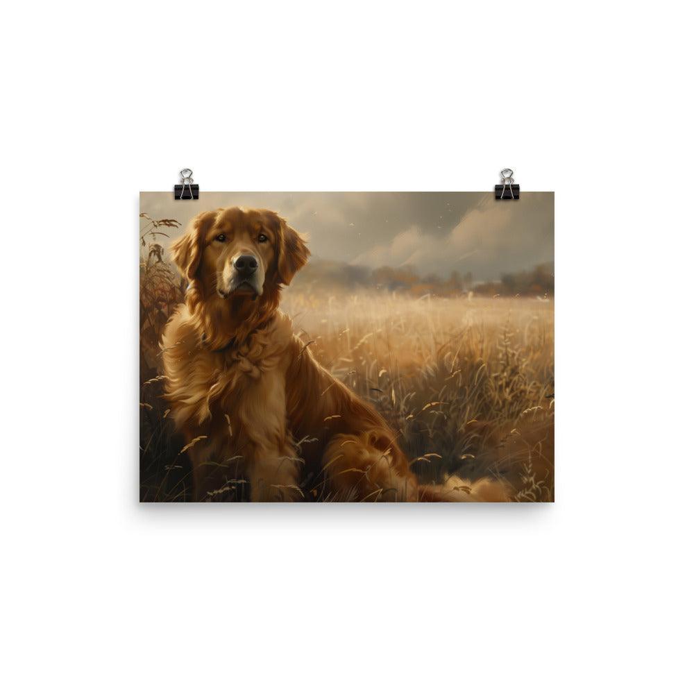 Golden Retriever Field Landscape Painting Poster - Oh Posters