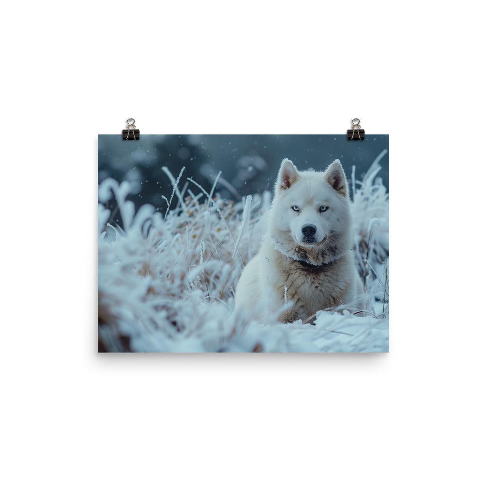 Hokkaido Dog in Snowy Wilderness Landscape Poster - Oh Posters