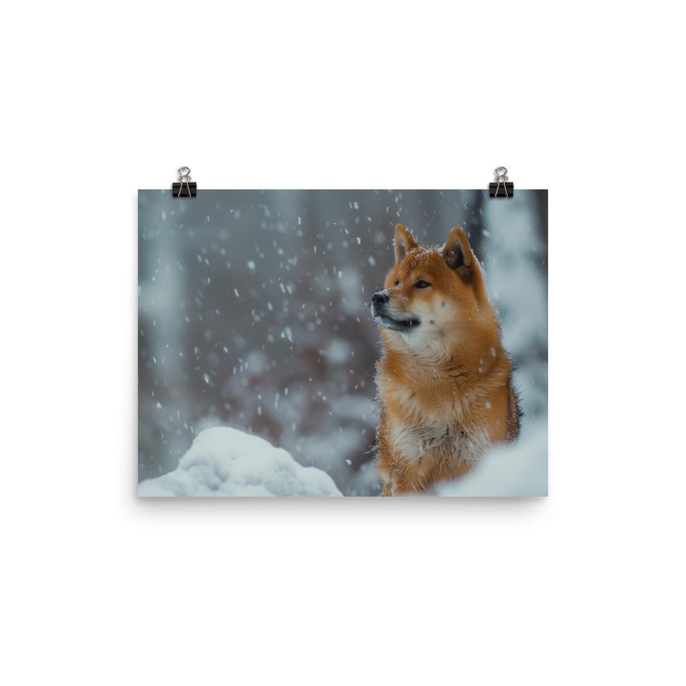 Hokkaido Dog During Winter Snowfall Poster - Oh Posters