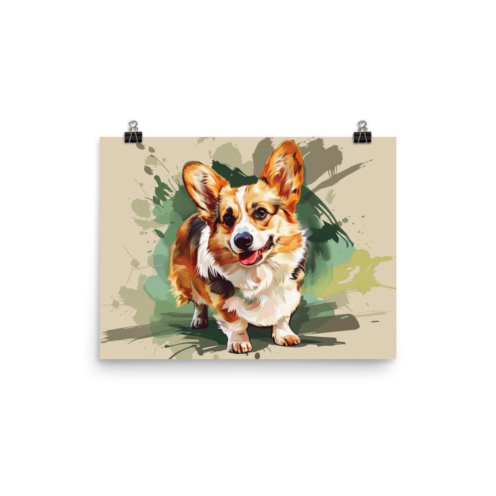 Pembroke Welsh Corgi Artistic Dog Illustration on Beige Poster - Oh Posters