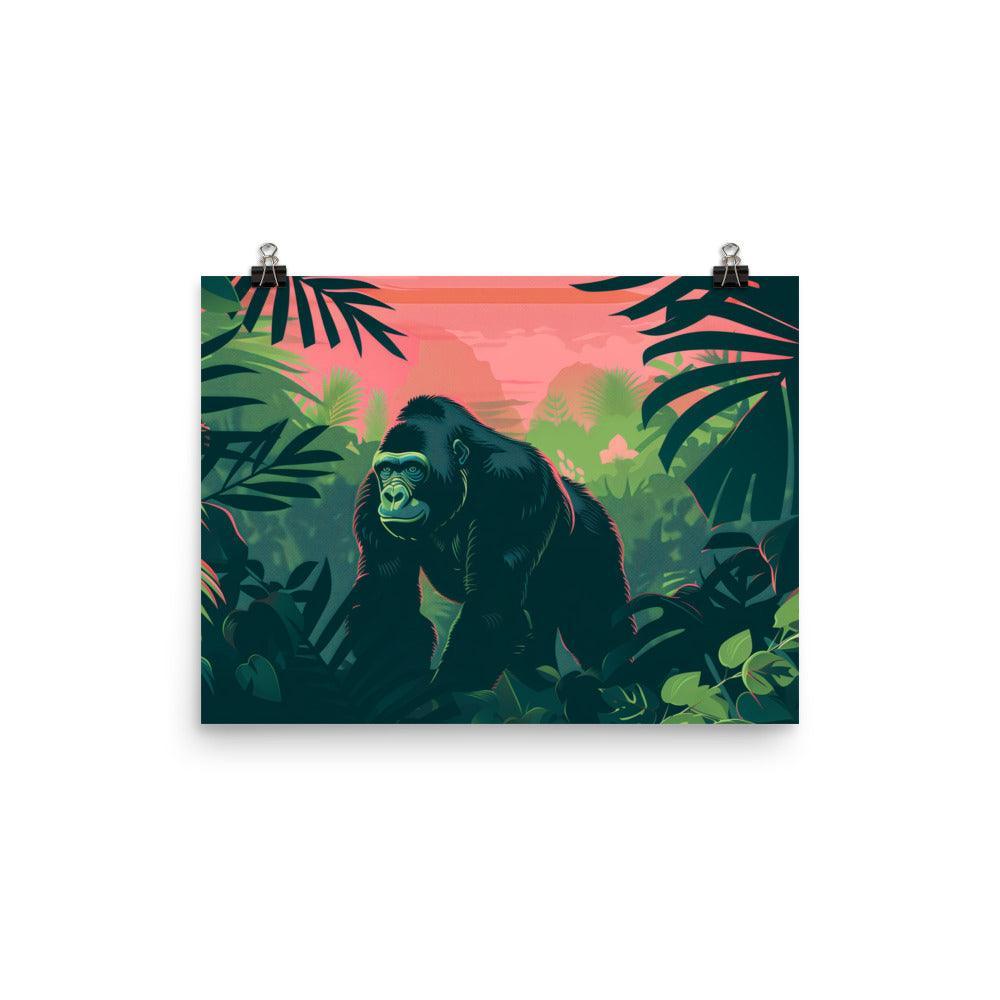 Gorilla in Tropical Jungle Graphic Art Poster - Oh Posters