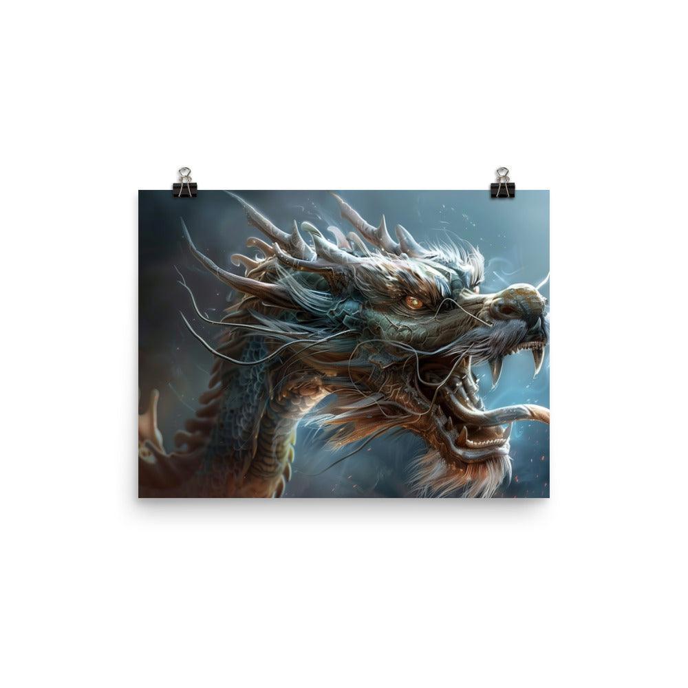 Ferocious Chinese Dragon Mythical Creature Digital Fantasy Art Poster - Oh Posters