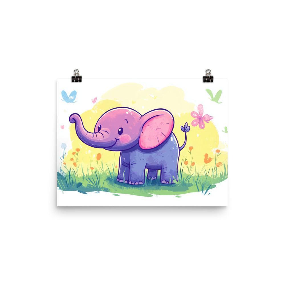 Cute Kids Elephant Cartoon Illustration Poster - Oh Posters