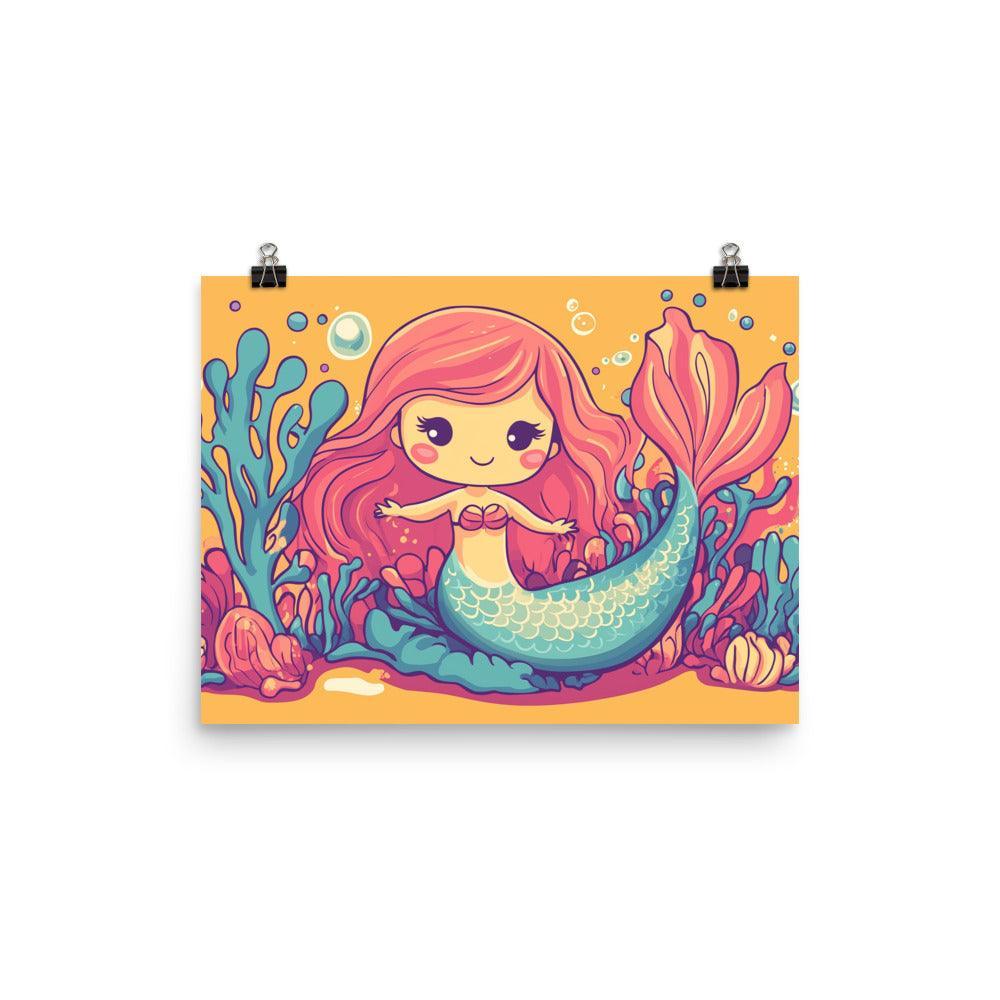 Cute Kids Mermaid Colorful Sea Adventure Art Poster - Oh Posters