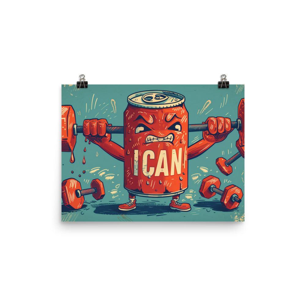 I Can Motivational Soda Can Lifting Weights Retro Art Poster - Oh Posters