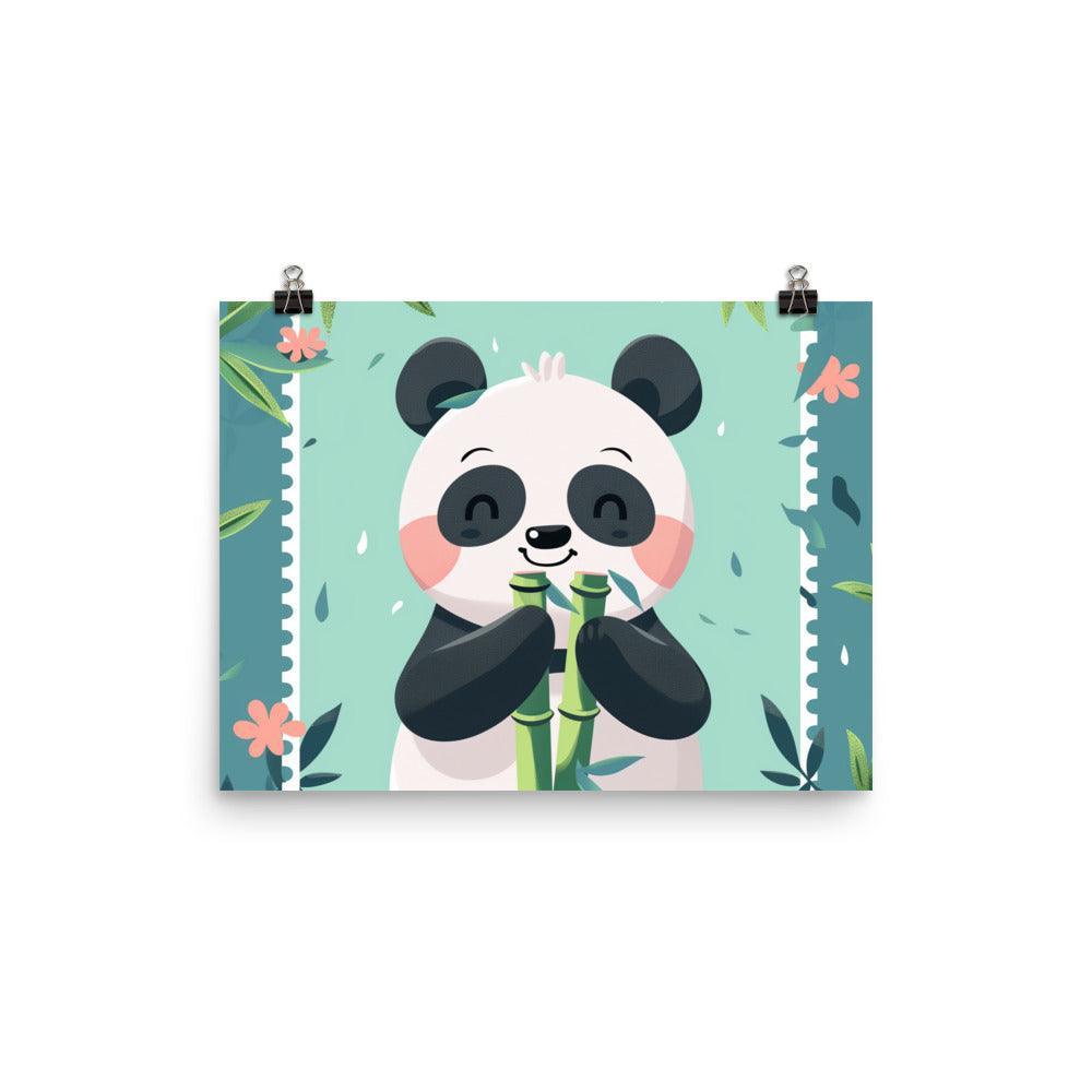 Cute Panda Eating Bamboo Kids Cartoon Illustration Poster - Oh Posters